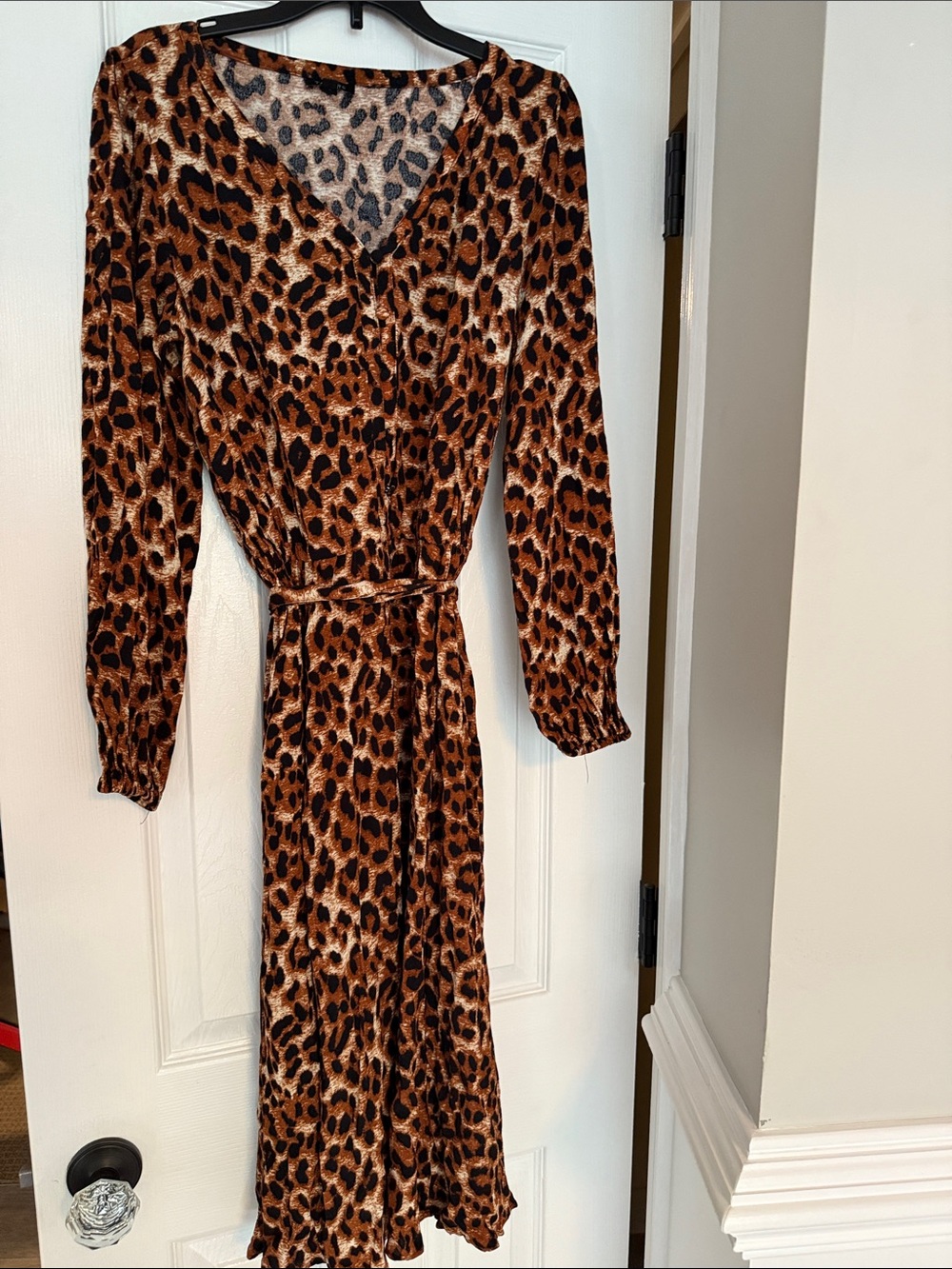 Talbots Leopard Print Long Sleeve Wrap Dress in Brown